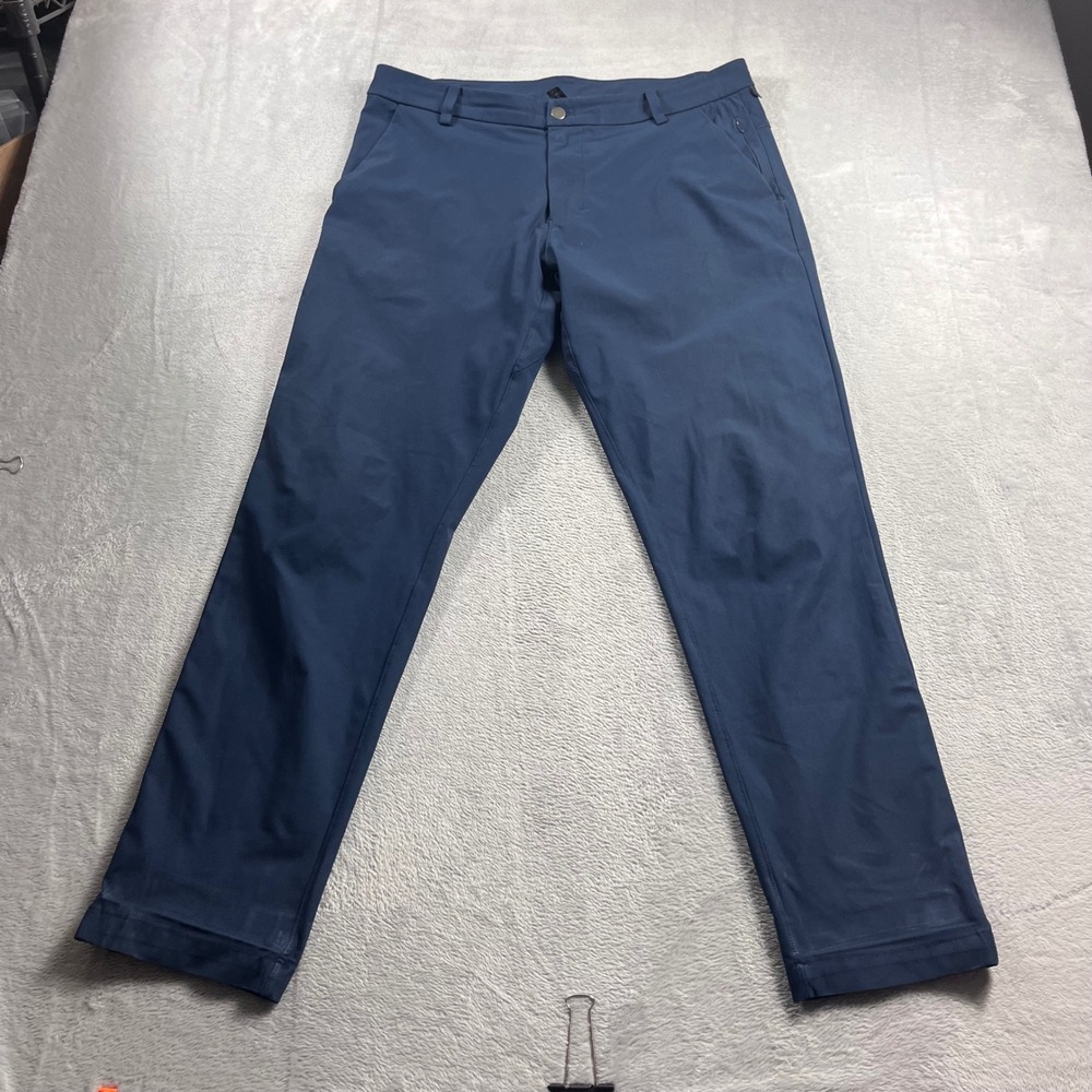 Lululemon Commission Pant Slim Navy Blue Mens 34 LM5710S Tech Chino Trousers